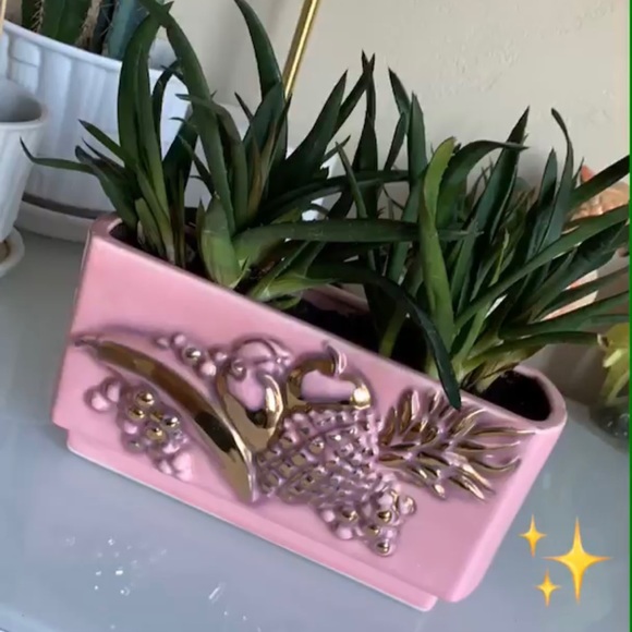 Vintage 1956 Lane & Co. Van Nuys California Pink & Gold Fruit Ceramic Planter - Picture 3 of 9